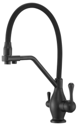 Смеситель для кухни/мойки ROSE однорычажный, с подключением к фильтру, гибкий излив, поворотный, высокий, длина 245 мм, латунь, силикон, цвет черный
