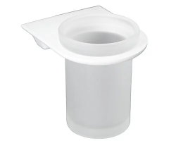 Стакан WasserKRAFT Kammel с держателем, настенный, материал: металл/стекло, форма округлая, для зубных щеток в ванную/туалет/душевую кабину, цвет белый матовый