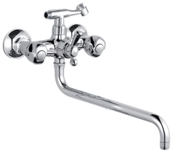 Смеситель для ванны/душа LEDEME настенный, двухвентильный, поворотный, силуминовый, длина излива 342 мм, силумин, цвет хром