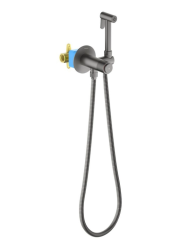 Смеситель с гигиеническим душем Aquatek Бетта встраиваемый, однорычажный, керамический, без излива, с гибким шлангом/лейкой, латунь, цвет оружейная сталь