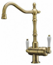 Смеситель для кухни/мойки ZorG ZR 326, под фильтр, однорычажный, поворотный, керамический картридж, длина излива 230 мм, латунь, цвет бронза