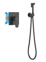 Смеситель с гигиеническим душем Aquatek Оберон встраиваемый, однорычажный, керамический, без излива, с гибким шлангом/лейкой, латунь, цвет матовый черный