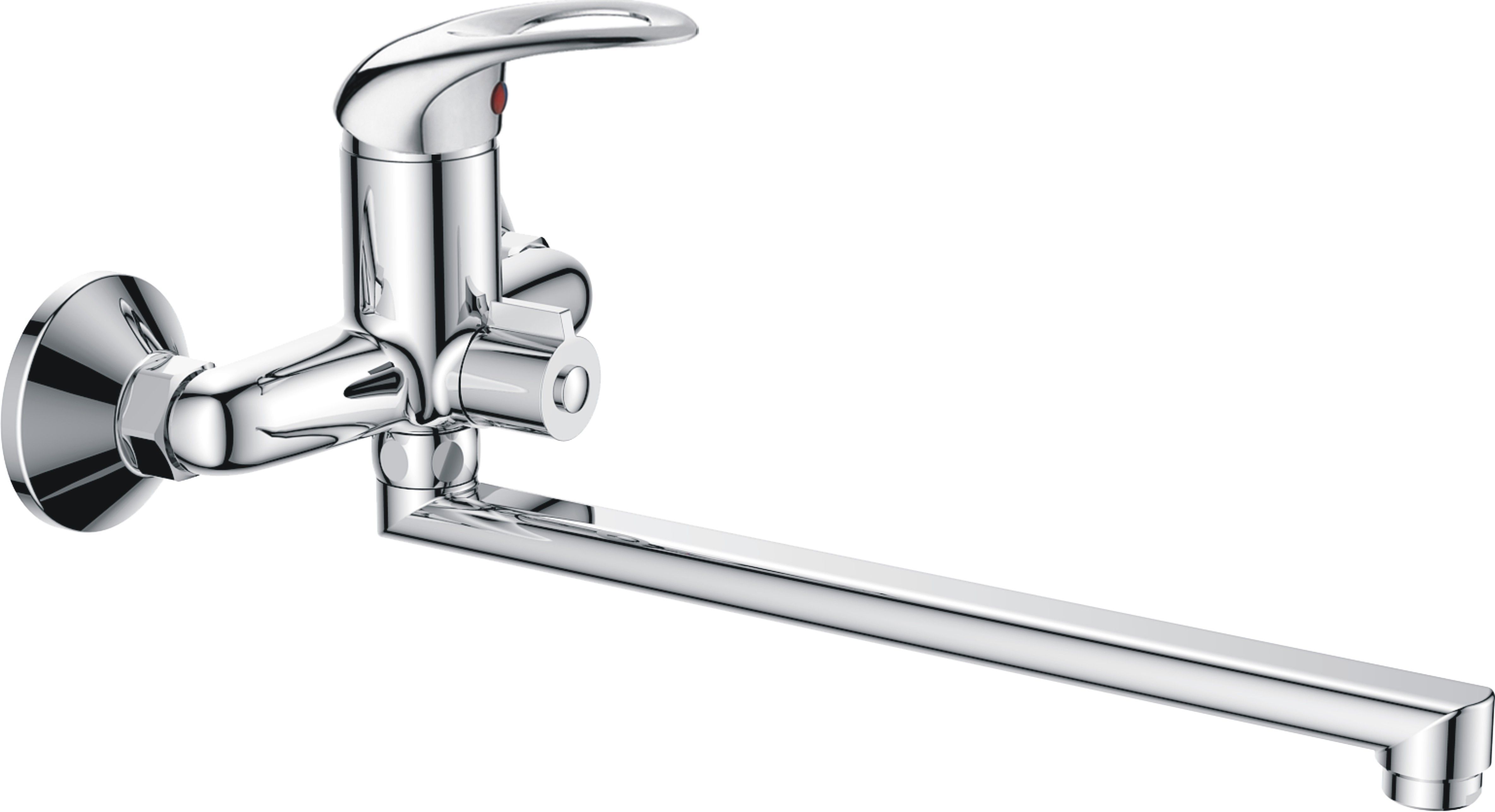 Смеситель для ванны/душа HAIBA однозахватный, хромированный, настенный, излив длинный, поворотный, латунь, цвет хром