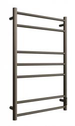 Полотенцесушитель Двин L neo 80/50 (электрический, 1"-1/2", К, диммер, оружейная сталь), без полки, электрический, нижнее правое/нижнее левое подключение, из нержавеющей стали, форма лесенка, настенный, цвет оружейная сталь