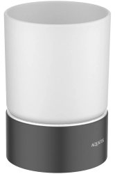 Стакан с держателем Aquatek Лира настольный, латунь/стекло, округлый, для душа/ванны/зубных щеток, в ванную комнату, цвет матовый черный