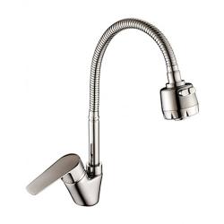 Смеситель для кухни/мойки Rossinka, однорычажный, поворотный/гибкий, керамический, длина излива 179 мм, латунь, цвет хром