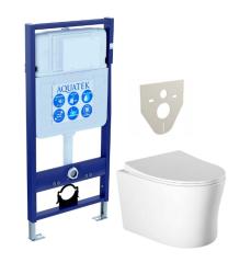 Комплект унитаза с инсталляцией Aquatek Ника (Сет) c сиденьем микролифт, безободковый, без кнопки, без крепления