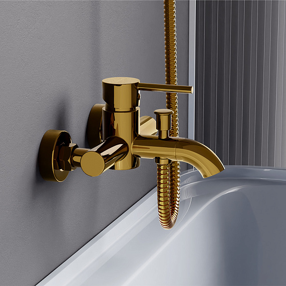 Смеситель для ванны/душа Damixa Scandinavian Pure однорычажный, настенный, излив короткий, длина 176 мм, без шланга/лейки, латунь, цвет золото