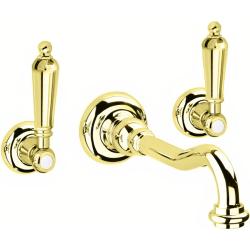 Смеситель для раковины Cezares First, встраиваемый, двухвентильный, длина излива 215 мм, неповоротный, керамический, латунь, цвет золото 24 карат