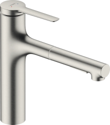 Смеситель для кухни/мойки Hansgrohe Zesis M33, 160 2jet, однорычажный, керамический, с поворотным/вытяжным изливом, длина 23,1 см, латунь, цвет под сталь