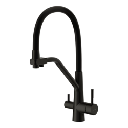Смеситель для кухни/мойки Cersanit Vivo однорычажный, поворотный/выдвижной/гибкий излив, керамический, высота 200 мм, длина 243 мм, нержавеющая сталь/силикон, цвет черный