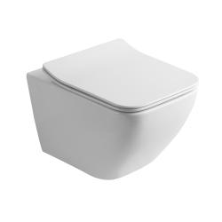 Унитаз подвесной Olives Artis, белый, горизонтальный (в стену) выпуск, с быстросъемным сиденьем микролифт, дюропласт, безободковый, антивсплеск, под скрытый бачок