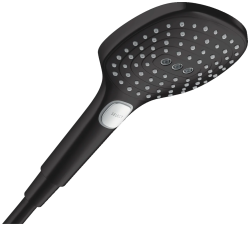 Лейка душевая Hansgrohe Raindance Select E 120, настенная, квадратная, с 3 режимами, регулируемая, пластмассовая, цвет матовый черный, ручная, для душа/ванной