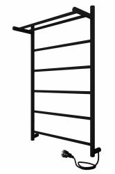 Полотенцесушитель 800х500 мм Indigo Line LСLE80-50BRPR с полкой,  электрический, универсальное подкл, из нержавеющей стали, форма лесенка, настенный, цвет черный муар, для ванны, вертикальный