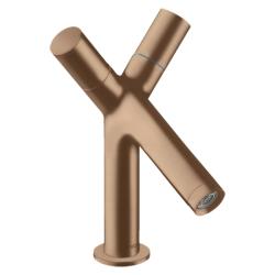 Смеситель для раковины Axor Starck 80, двухвентильный, фиксированный излив, длина излива 10,5 см, керамический, латунь, цвет шлифованное красное золото, со сливным гарнитуром