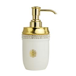 Дозатор жидкого мыла Migliore Dubai, настольный, керамика/стекло, форма округлая, для мыла в ванную/туалет/душевую кабину, цвет золото с кристаллами Swarovski