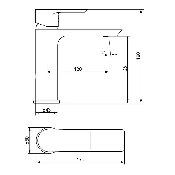 Смеситель для раковины/умывальника Damixa Apollo, однорычажный, неповоротный, керамический, длина излива 120 мм, латунь, цвет хром