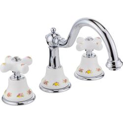 Смеситель для раковины Migliore Provance, двухвентильный, излив короткий, поворотный, длина 190 мм, керамический, латунь, цвет хром/с декором