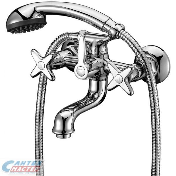 Смеситель для ванны/душа Zenta Флекс двухвентильный, керамический, настенный, излив фиксированный 151 мм, с гибким шлангом, душем/лейкой, латунь хром, короткий, универсальный, горизонтальный, вентильный, кран, комплект, сантехника, размер