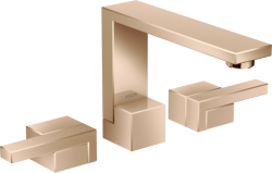 Смеситель для раковины/умывальника Axor Edge 130 на 3 отверстия, двухвентильный, фиксированный излив, длина излива 17,3 см, керамический, латунь, цвет полированное красное золото, со сливным клапаном Push-Open