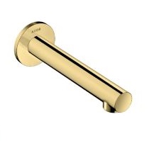 Излив для ванны Axor Uno прямой, без переключателя на душ, настенный, неповоротный, латунь, цвет: полированное золото, округлый, длина излива 17,5 см, встраиваемый/встроенный, для смесителя/ванны/ванной/душевой, без смесителя