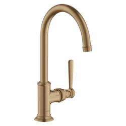 Смеситель для раковины Axor Montreux 210, однорычажный, с рычаговой рукояткой, поворотный излив, длина излива 17,5 см, керамический, латунь, цвет шлифованная бронза, с незапираемым сливным набором