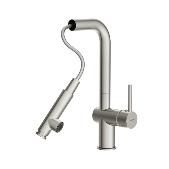 Смеситель для кухни/мойки Cersanit Flavis однорычажный, поворотный/выдвижной излив, два режима, керамический, высота 290 мм, длина 198 мм, латунь, цвет сатин