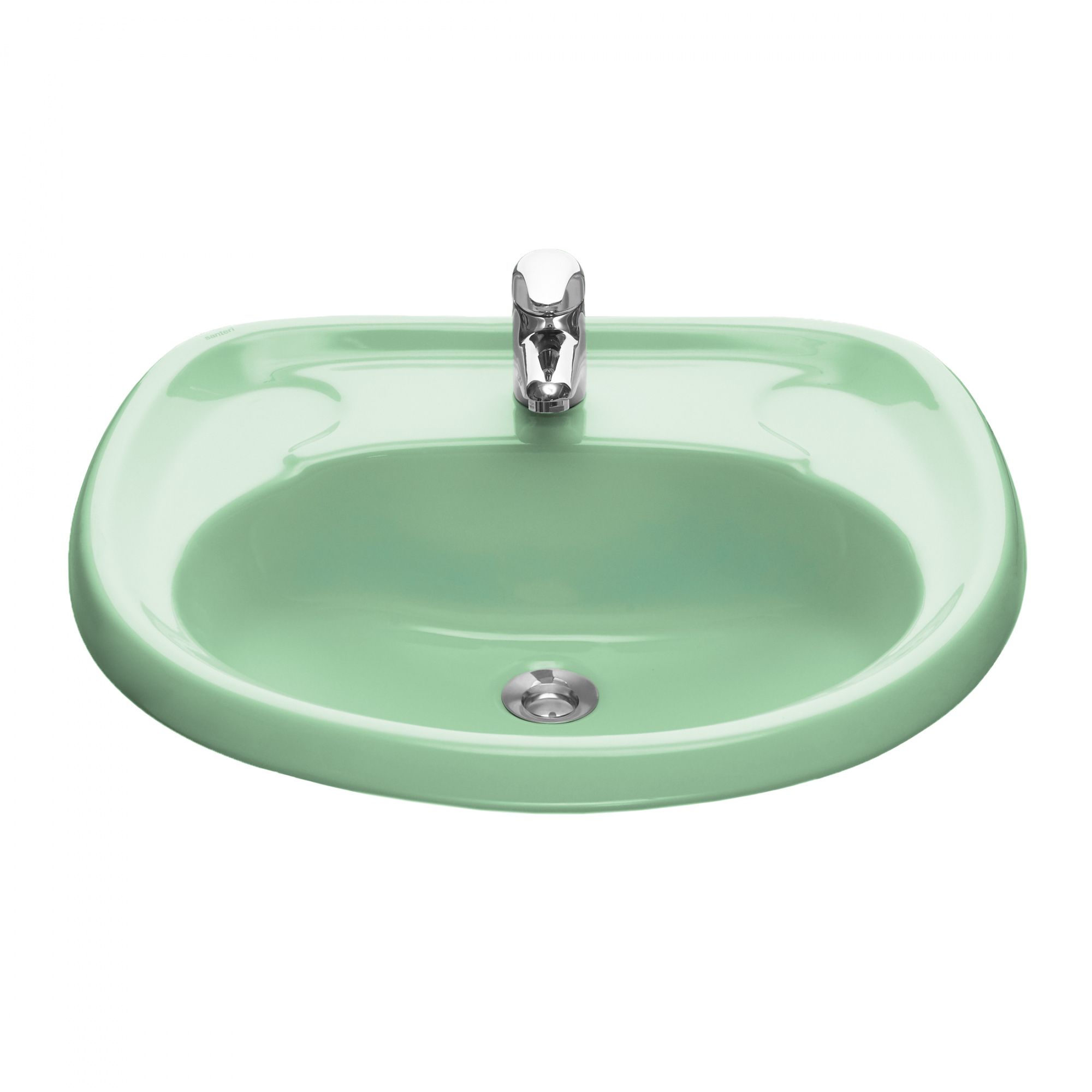 Раковина Santeri Воротынский, с отверстием 57,1х19,2х44,6 см, подвесная, полукруглая, цвет салатовый/зеленый, керамическая/фарфоровая, с отверстия под смеситель,без слива перелива