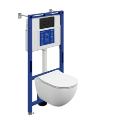 Комплект унитаза с инсталляцией Cersanit BRASKO SMART DPL EO slim инсталляция AQUA 50 PRIME P кнопка ACCENTO CIRCLE пластик черный матовый LP