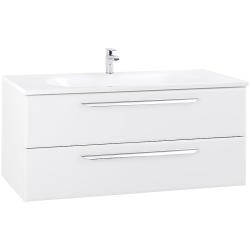 Тумба под раковину Cezares Eco 120, 119.8х50х47.1 см, подвесная, 2 выдвижных ящика, МДФ, цвет: белый матовый, шкафчик навесной, механизм доводчика, прямоугольная