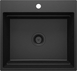 Мойка кухонная Deante Magnetic 56х52 см магнитная, гранит, прямоугольная, цвет графит металлик, с отверстием под смеситель, без крыла, слив-перелив, врезная в столещницу