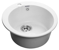 Мойка GranFest d47,5 см, врезная, мраморная, круглая, цвет иней, с отверстием под смеситель, слив-перелив, без крыла, для кухни