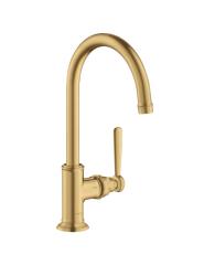 Смеситель для раковины Axor Montreux 210, однорычажный, с рычаговой рукояткой, поворотный излив, длина излива 17,5 см, керамический, латунь, цвет шлифованное золото, с незапираемым сливным набором
