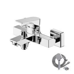 Смеситель для ванны/душа Olives Porto однорычажный, керамический, настенный, излив фиксированный 150 мм, с гибким шлангом, душем/лейкой, латунь, цвет хром 11201PR