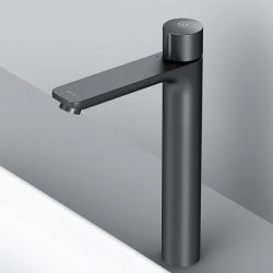 Смеситель для раковины/умывальника AM.PM X-Joy TouchReel, нажимной, неповоротный, керамический, высокий, длина излива 155 мм, латунь, цвет черный матовый