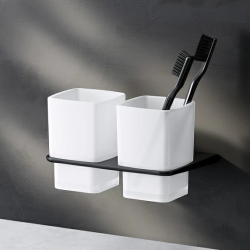 Стакан двойной AM.PM Inspire 2.0, с держателем, настенный, стекло/сталь, форма прямоугольная, для зубных щеток в ванную/туалет/душевую кабину, цвет черный матовый