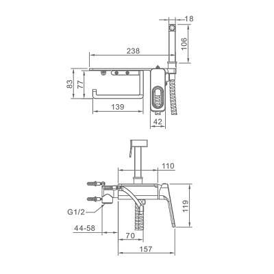 Смеситель с гигиеническим душем Raglo R51.55.06 встраиваемый, однорычажный, керамический, с полкой и бумагодержателем, без излива, с гибким шлангом/лейкой, латунь, цвет черный