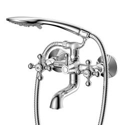 Смеситель для ванны/душа Olives Girona двухвентильный, керамический, настенный, излив фиксированный 101 мм, с гибким шлангом, душем/лейкой, латунь хром 01201GR