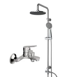 Душевая система Dorff Norma, высота 1040 мм, цвет хром, комплект: смеситель/тропический душ круглый (с верхней лейкой)/стойка/лейка/шланг, латунь/пластик