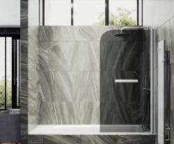 Душевая шторка на ванну MaybahGlass, 140х40 см, графитовое стекло/профиль белый матовый, поворотная, закаленное стекло 6 мм, плоская/панель, правая/левая, правосторонняя/левосторонняя, универсальная