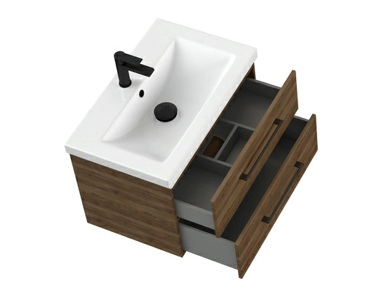 Тумба под раковину Cersanit LARA 70 для COMO 70, подвесная, цвет орех табак, 2 выдвижных ящика, прямоугольная