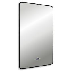 Зеркало Abber See 60х100 см, с LED/ЛЕД-подсветкой, прямоугольное, бесконтактный выключатель, диммер, часы, подогрев, цвет рамы; черный, для ванны, навесное/подвесное/настенное