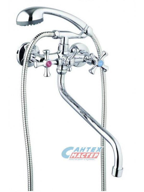 Смеситель для ванны/душа G-lauf QFR7-A827 двухвентильный, керамический, настенный, излив поворотный 440 мм, с гибким шлангом, душем/лейкой, латунь хром