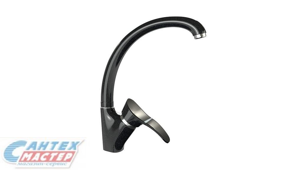 Смеситель для кухни/мойки Bergg MG009 однорычажный, поворотный, керамический, с высоким изливом, длина 200 мм, латунь, цвет чёрный, кухонный, хромированный, вертикальный, однорукий, одноручный, однозахватный, одноручковые, кран, комплект, сантехника