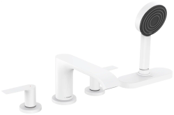 Смеситель для ванны Hansgrohe Vivenis sBox на борт ванны двухвентильный, неповоротный, латунный, длина излива 20 см, керамический, цвет матовый белый, с душевым шлангом/лейкой, на 4 отверстия