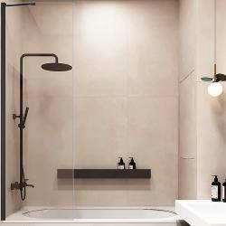 Душевая шторка на ванну Veconi Palau PL-84B, 60х150 см, прозрачное стекло/профиль черный, неподвижная, плоская/панель, правая/левая, правосторонняя/левосторонняя, универсальная