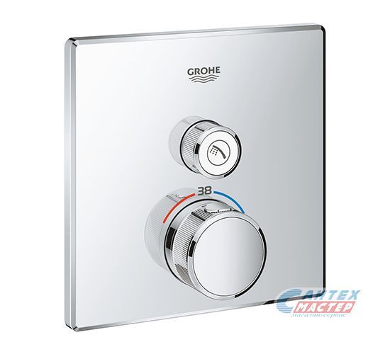 Смеситель для душа Grohe Grohtherm SmartControl термостатический, скрытого монтажа, на 1 выход, керамический, настенный, без излива/шланга/лейки, латунь хром