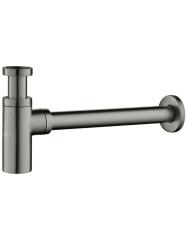 Сифон для раковины Aquatek AQ6012BGM бутылочный, без выпуска, 1 1/4" горизонтальный/боковой выпуск (в стену), латунь/нержавеющая сталь, цвет оружейная сталь, для раковины/умывальника