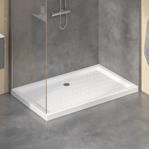 Душевой поддон RGW Ceramics CR, 72х100х6 см, прямоугольный, керамический, низкий, цвет: белый, с антискользящим покрытием, с бортиком, литой, литьевой, для душа