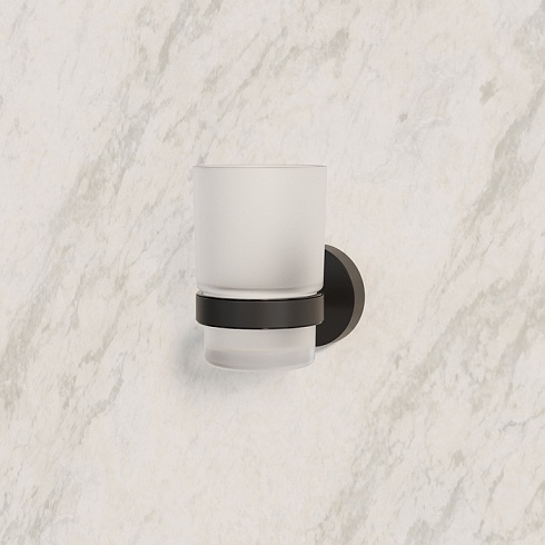 Стакан с держателем IDDIS Sena настенный, сплав металлов/стекло, округлый, для душа/ванны/зубных щеток, в ванную комнату, цвет черный матовый SENSBG1i45